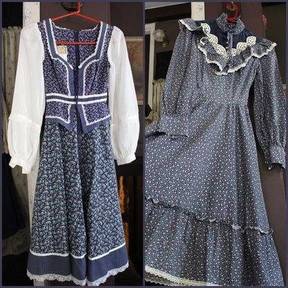 Beautiful Gunne Sax Vintage Clothing Lot 2 Dresses, Peplum Boho Floral, Prairie Midi