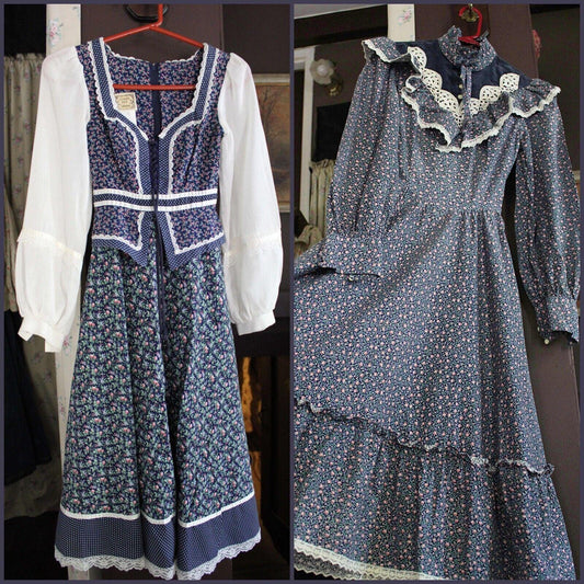 Beautiful Gunne Sax Vintage Clothing Lot 2 Dresses, Peplum Boho Floral, Prairie Midi