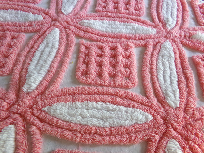 Plush Pink & White Vintage Chenille Fabric, 24" x 30" Inch Piece, 100% Cotton, Optic Wedding Ring Pattern, Great for DIY Pillows