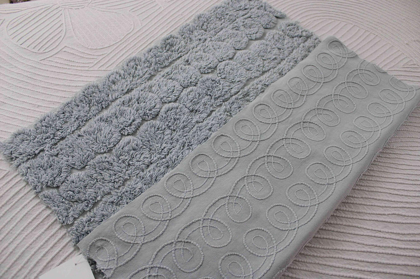 Tranquil Velvety Plush Swirls Vintage Chenille Bedspread Quilt Fabric, 22" x 25" inch Piece; Stardust Blue Curlicues