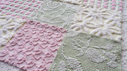 Fresh Flowers Chenille Quilt Squares Set from Vintage Bedspread Fabric, 17 Blocks, 6" x 6" inch
