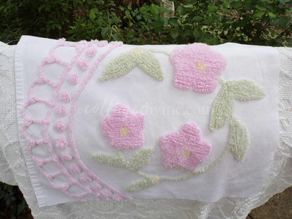 Mini Fabric Bundle, "Cottage Coordinates" 2 Pieces from Vintage Chenille Bedspreads, 12" x 18" and 15" x 18" inches, for Quilts & Crafts