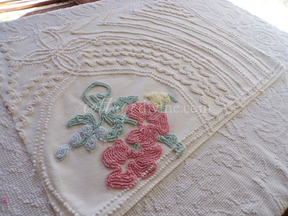 Magical Cottage Chic Lily Vintage Chenille Quilt Fabric Piece, 18" x 25" inches, Pretty in Pillows