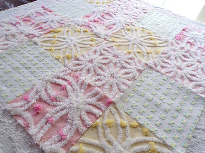 Spring Fling Chenille Quilt Squares Set from Vintage Bedspread Fabric, 16 Blocks, 6" x 6" inch