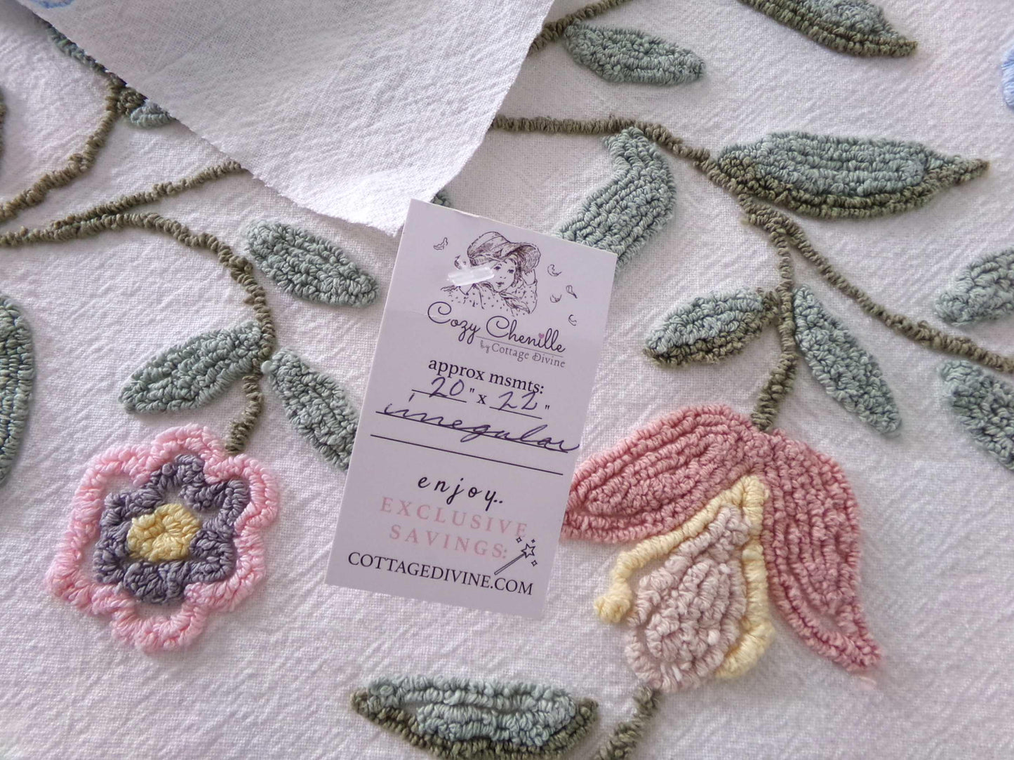Heirloom Floral Vintage Chenille Fabric, 20" x 22" Piece, Lovely for Handmade Quilts, Pillows & Small Craft Projects