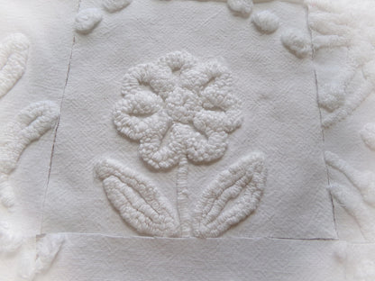 vintage 6" chenille fabric squares, "whispers of white" set of 16 quilt blocks in florals & geometrics