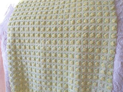 rosebud chenille fabric in radiant lemon chiffon, 18" x 25" piece of vintage quilt material with little yellow rosebuds