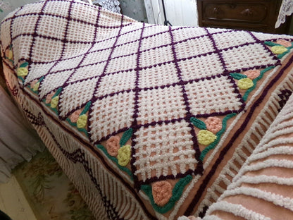cozy rosettes plush Vintage full size chenille bedspread, quality cotton thick tufts