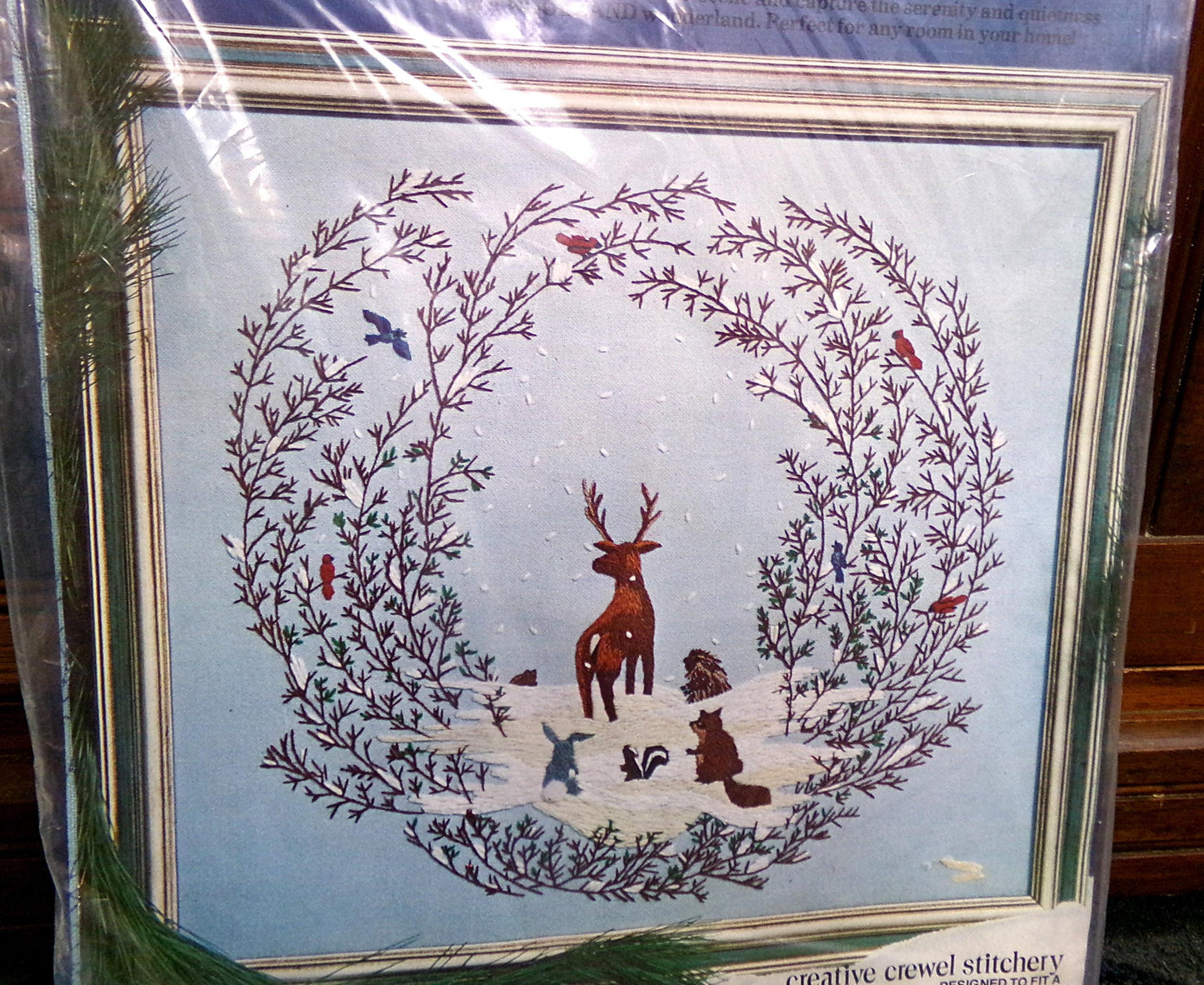 WOODLAND WATCH Whimsical Crewel Embroidery Kit, Paragon Needlecraft 0615, Winter Wonderland Nature Scene Stitchery, Polly Gottfried Design