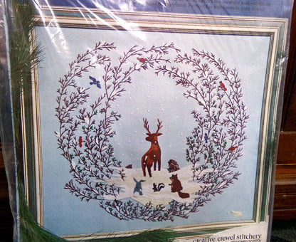 WOODLAND WATCH Whimsical Crewel Embroidery Kit, Paragon Needlecraft 0615, Winter Wonderland Nature Scene Stitchery, Polly Gottfried Design