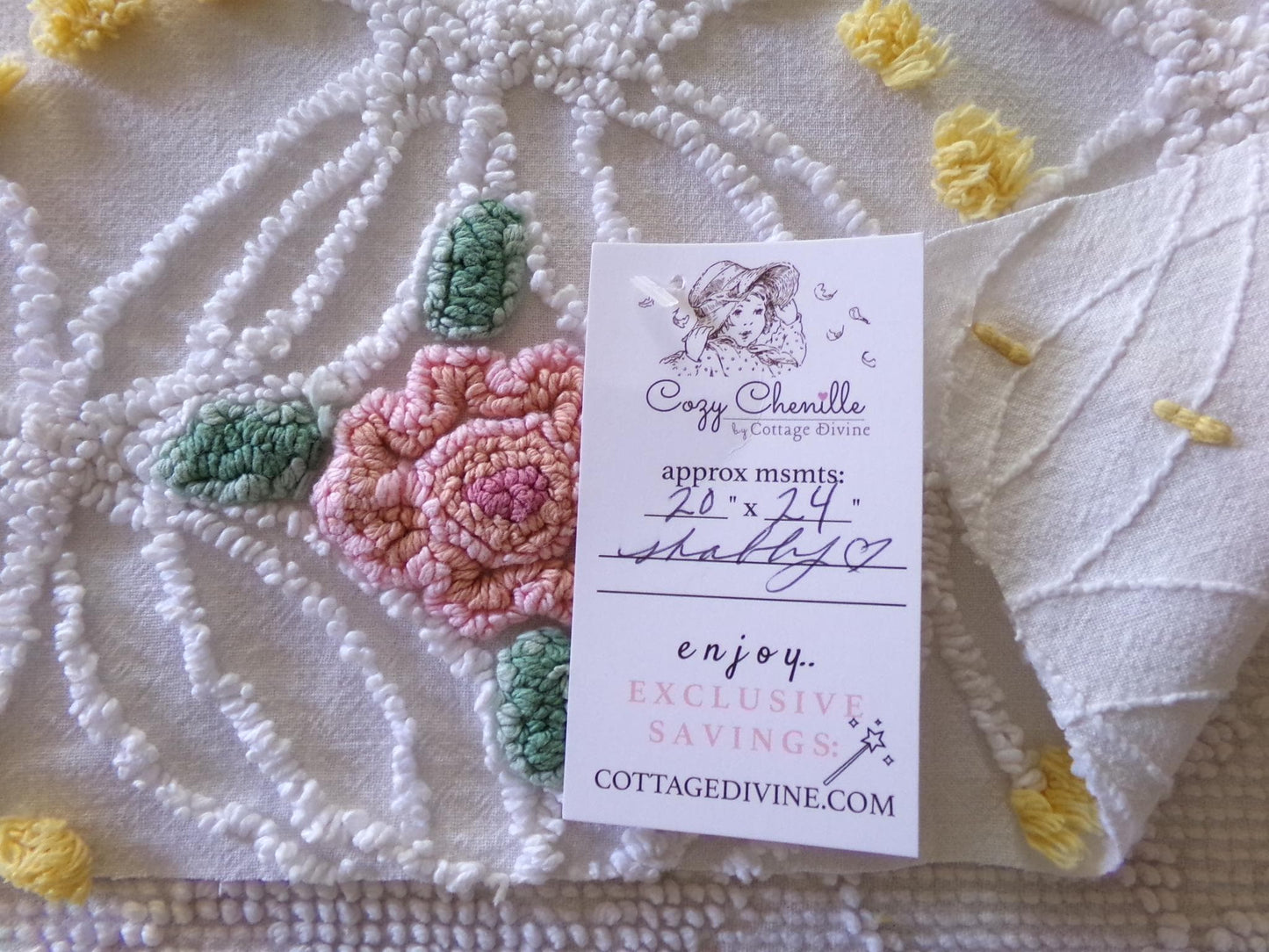 lovely pink rose chenille fabric with goldenrod yellow pops, shabby style 20" x 24" inch piece of sewing material for quilts & crafts