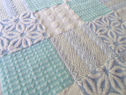 refreshing spa 6" chenille fabric squares, set of 16 aqua, white, blue quilt blocks for quilting, sewing & crafts