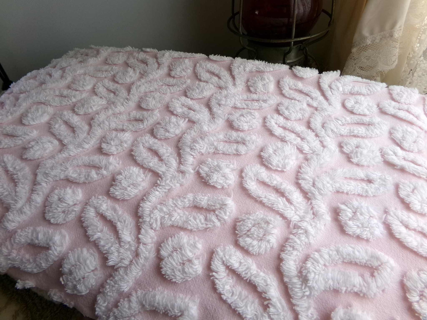 Pink Ivy Berry Vintage Chenille Fabric, Sewing Material for quilts, pillows & crafts, 18" x 24" inch Piece