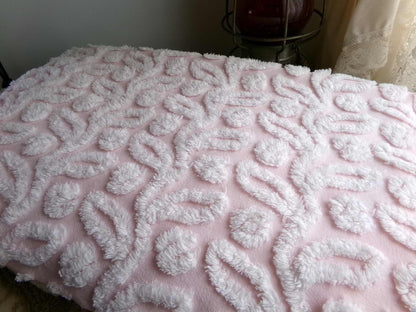 Pink Ivy Berry Vintage Chenille Fabric, Sewing Material for quilts, pillows & crafts, 18" x 24" inch Piece