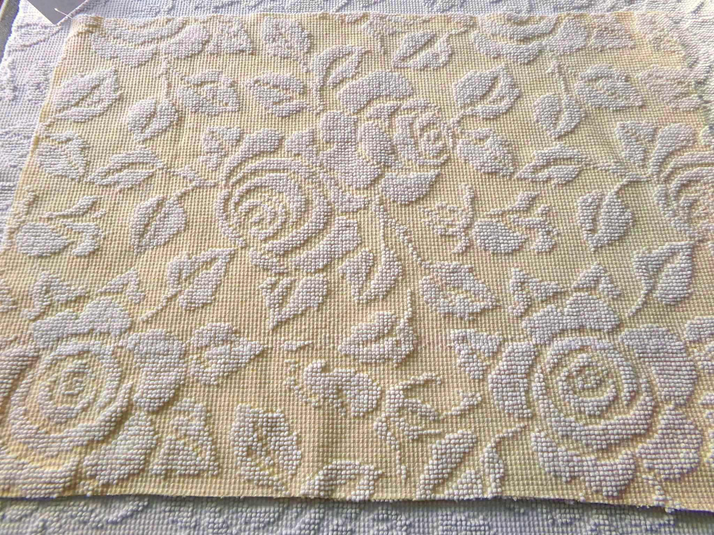 Pastel Yellow & White Cabbage Rose Vintage Woven Chenille Fabric, 24" x 18" inch Piece, Versatile Material in Quilts, Pillows, Tote Bags
