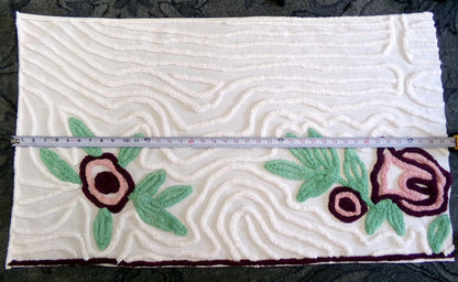 Berry Mauve Blooms Vintage Chenille Fabric, Large 22" x 37" Piece of Plush Swirl White Cotton Sewing Material Upcycle into Quilts & Crafts