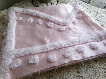 glamorous pink satin fabric piece with chenille tufting, 22" x 25" inch piece of luxury vintage sewing material for arts & crafts