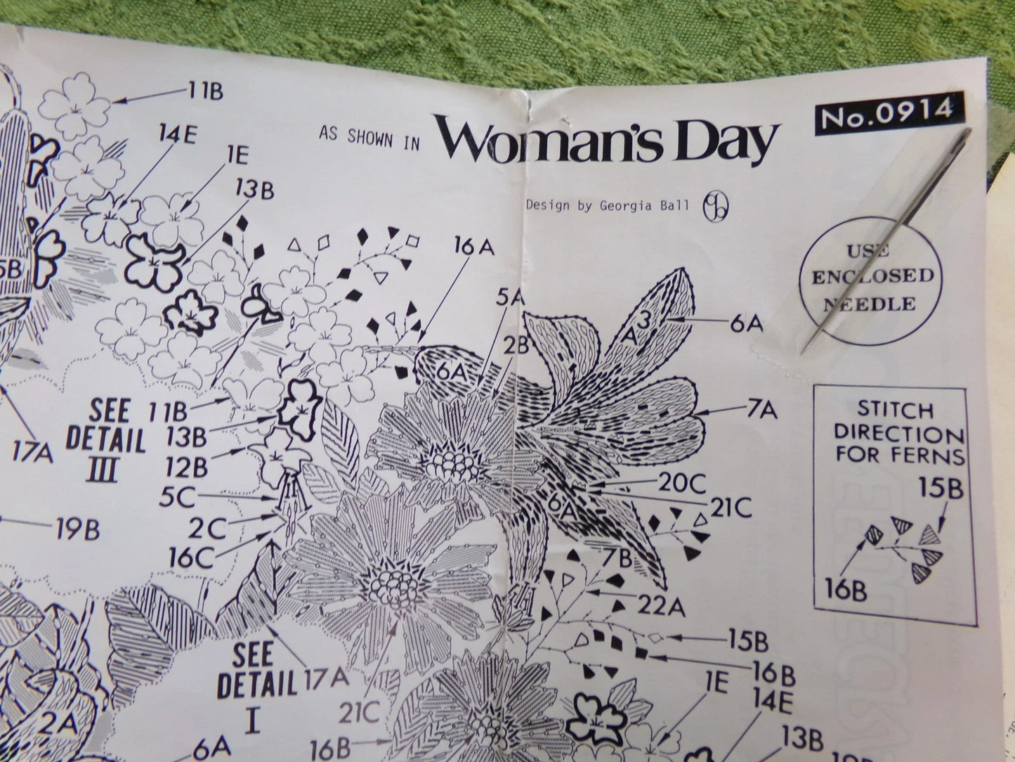 INSTRUCTIONS ONLY for Bucketful of Flowers Vtg Crewel Embroidery Paragon 0914