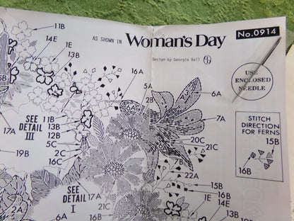 INSTRUCTIONS ONLY for Bucketful of Flowers Vtg Crewel Embroidery Paragon 0914