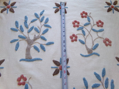 mystic roots vintage chenille fabric w/ 3D tufted earthy tree, floral & star design, 28" x 29" cut piece for wall hangings, fiber arts