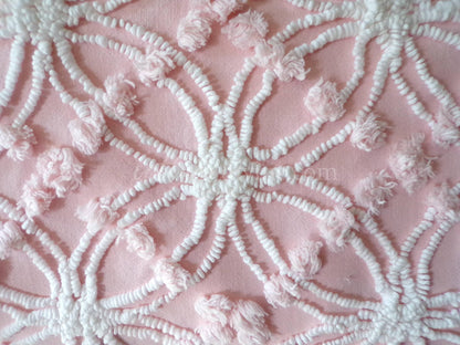Pretty Peachy Pink Vintage Chenille Fabric Piece, Spider Ring Overtufted Pop Design, Pretty in Quilts & Pillows, 27" x 18" Sewing Material