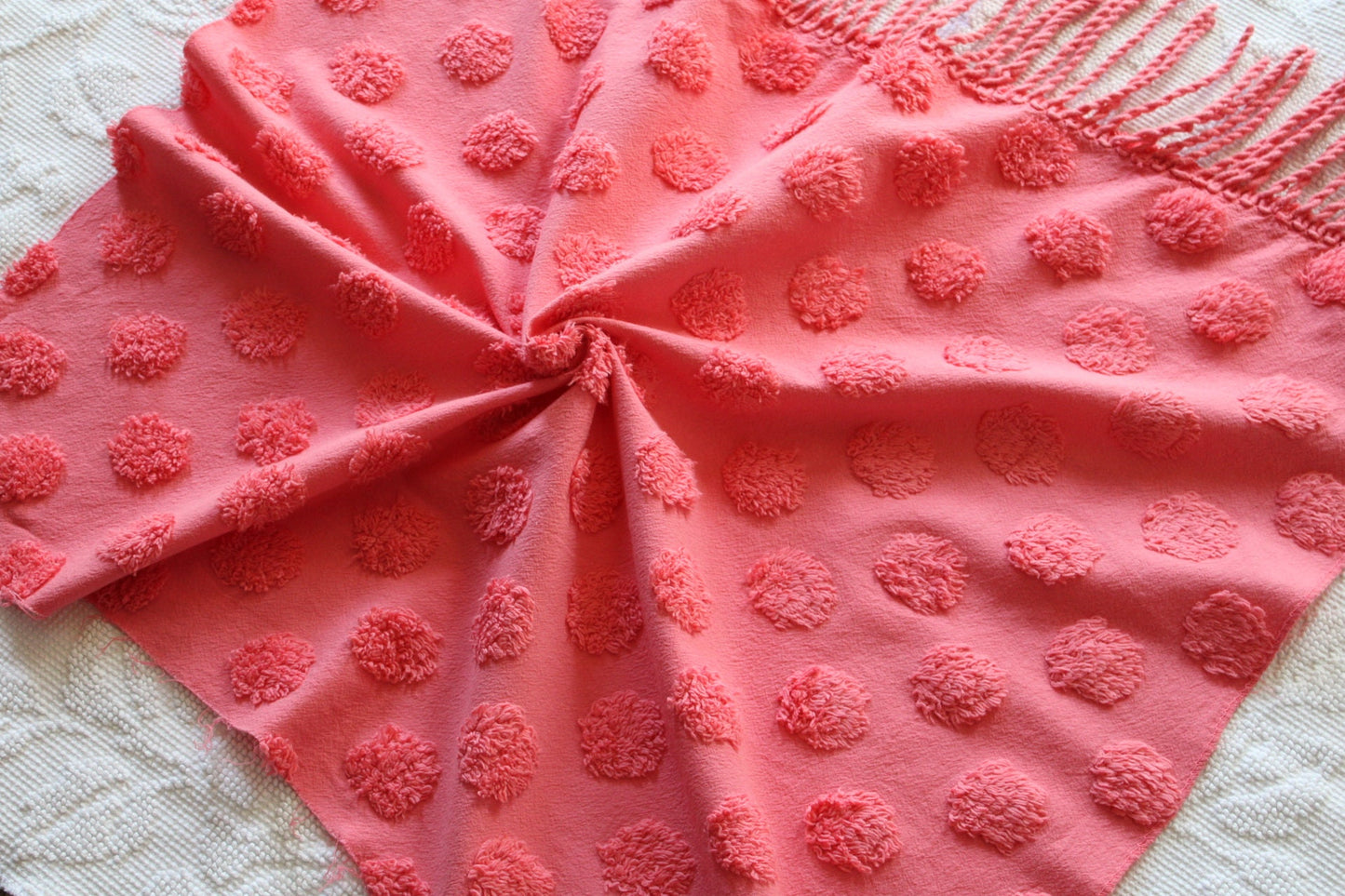 Zesty Jumbo Watermelon Pops Vintage Style Chenille Fabric, Wideset Coin Pop Design, 22" x 26" inch piece with fringe