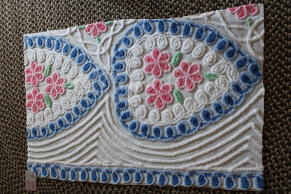 Adorable Pink & Blue Heart Roses Vintage Chenille Fabric, Classic 50s Design, 39" x 23" inch LARGE piece