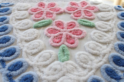 Cottage Hearts & Pink Roses Vintage Chenille Fabric, Classic 50s Design, 38" x 18" inch LARGE piece
