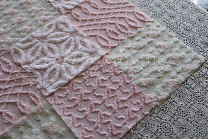 Pink Quilt Squares, Daisy Rosebud Craft Square Set from Vintage Bedspread Fabric, 16 Blocks, 6" x 6" inch
