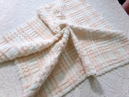 snuggly vintage chenille fabric, summery cottage plaid pattern, 18" x 24" cut piece