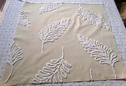 falling leaves vintage chenille fabric, 24" x 21" inch piece, simple shabby needletuft large leaf design on mocha