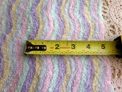 Pastel Rainbow Striped Chenille Fabric, Vintage Lilac, Yellow, Mint Green, Sky Blue & Pink Ripple 18" x 24" piece, sewing quilt material