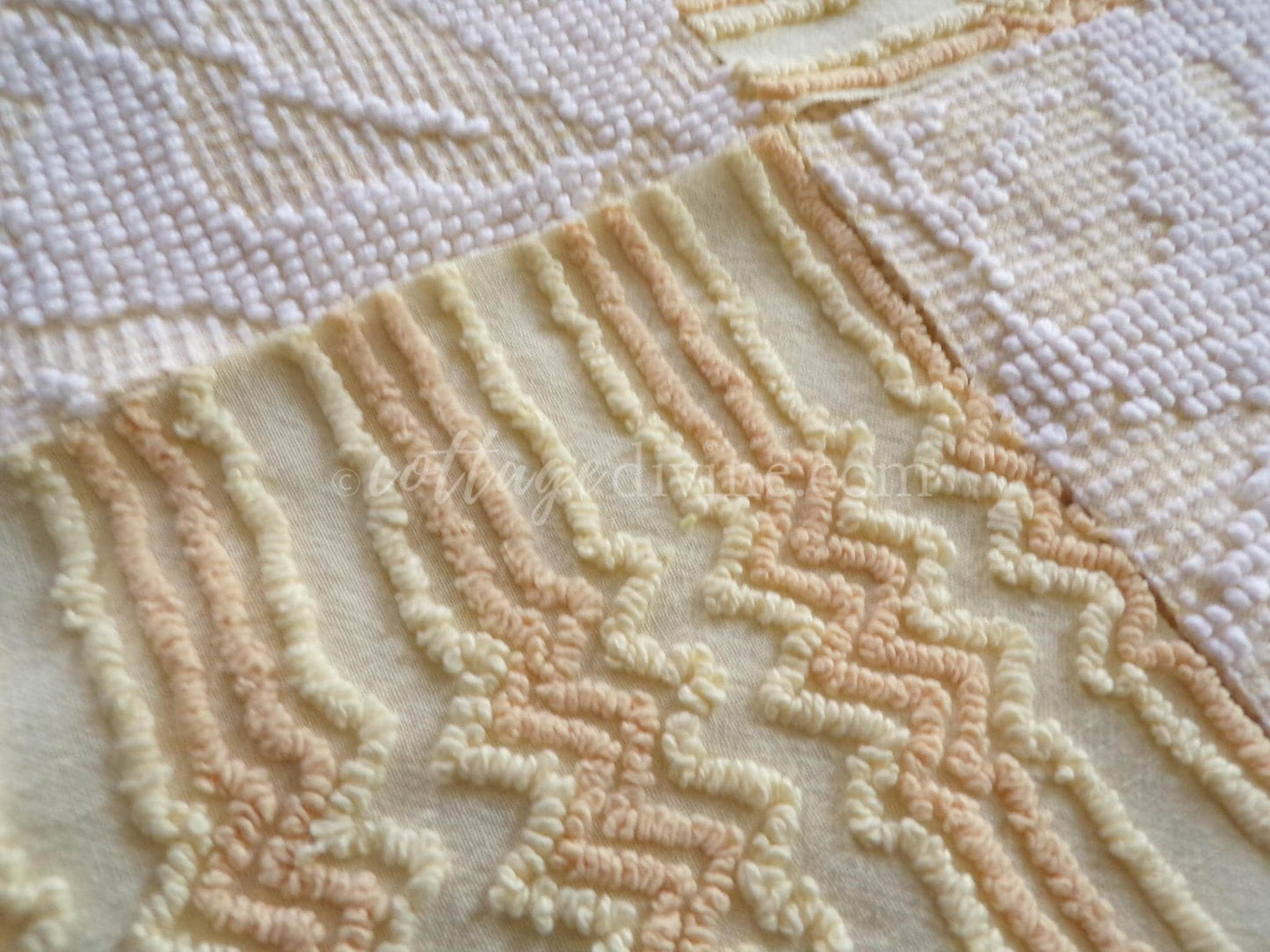 Lightning Strike Chenille Quilt Squares Set from Vintage Bedspread Fabric, 16 Blocks, 6" x 6" inch & Bonus Square