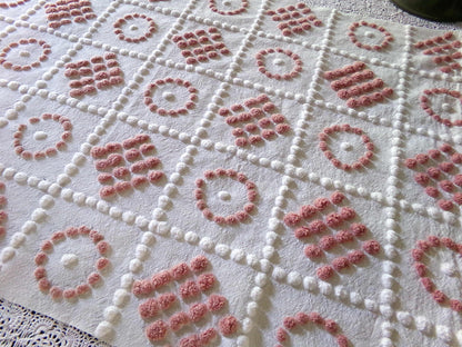 Checkerboard Circle Square Pops Chenille Fabric, 26" x 19" piece, Handmade Vintage Textile for Quilting, DIY Pillows, Fiber Arts & Crafts