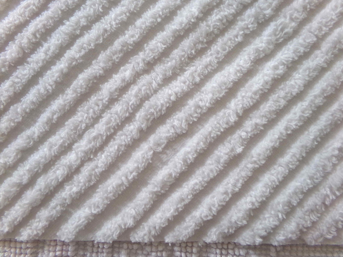 Diagonal Stripes Vintage Chenille White Fabric Piece, 17" x 25" inches, Geometric Striped Design