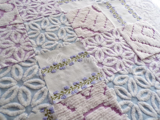 Sweet Slumber Chenille Quilt Squares Set from Vintage Bedspread Fabric, 16 Blocks, 6" x 6" inch