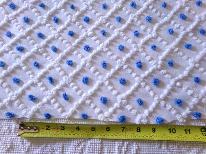 blueberry & white snowdrop pops chenille fabric, 18" x 26" inch piece of vintage sewing material for quilting, crafts