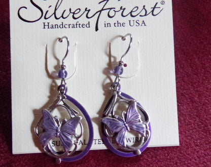 beautiful butterfly earrings, lot of 2 pair butterflies vintage style silver forest dangle pierced earring