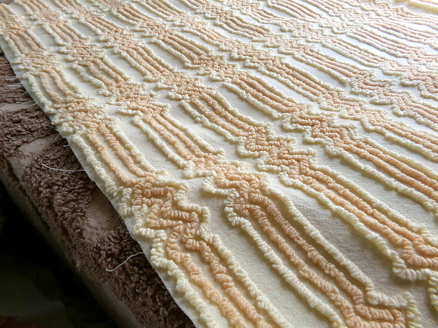 cosmic vintage chenille fabric in fantastic yellow lightning strike pattern, 19" x 30" cut fabric piece w/ needletuft zig zag zaps