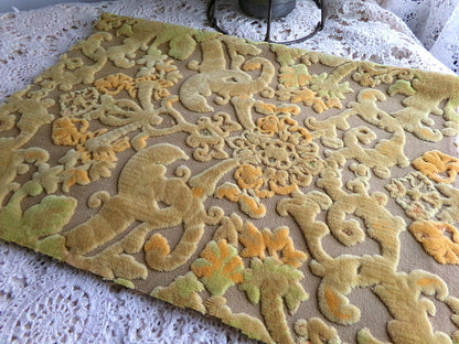 boho distressed cut velvet fabric, vintage Bates tapestry style chenille material, 20" x 14" piece, popular in handmade bags