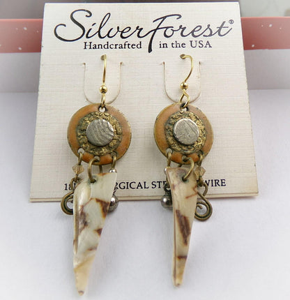 Ethnic Boho Dagger Pierced Dangle Earrings, Vintage Silver Forest Bangle Hippie Design, Artisan Made in USA
