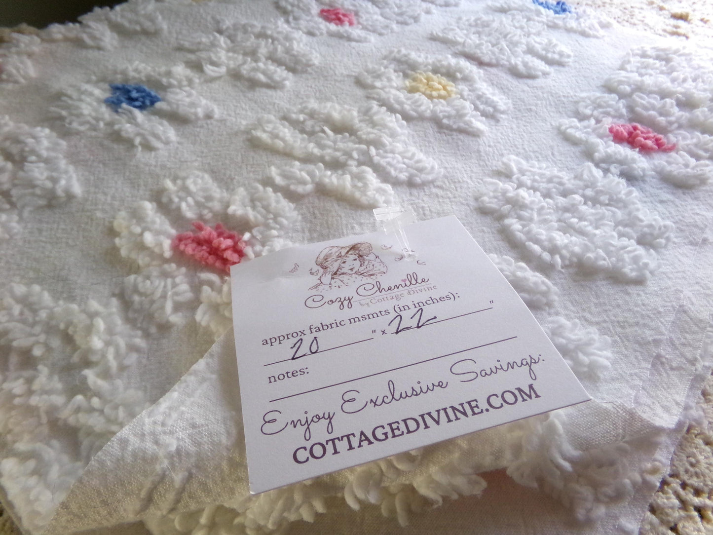 Adorable Rainbow Daisy Vintage Style Chenille Fabric, White Floral 20" x 22" inch Piece, So Cute in Quilts & Sewing Projects