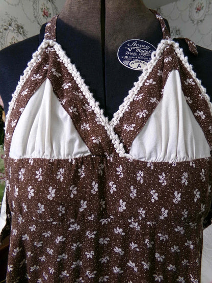 Vtg Gunne Sax Halter Dress Rare Brown Oak Acorn Print Boho Prairie Sundress