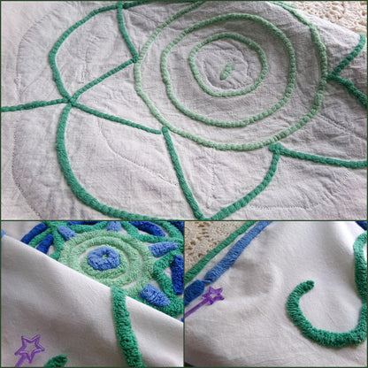 mod retro giant flower chenille fabric, great for a wall hanging, vintage handmade 17" x 30" inch piece