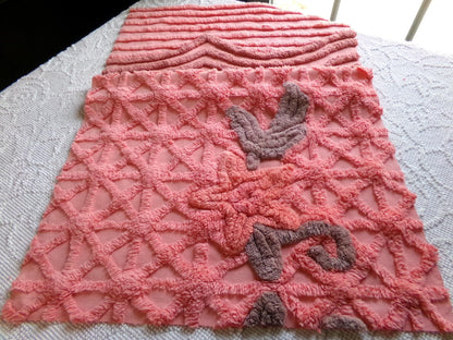 peach twinkles vintage chenille fabric panel in shabby starburst pattern, pretty sewing material for quilts & pillows, 30" x 17" inch piece