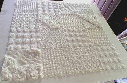 White Chenille Fabric Squares Set, "Let it Snow" 16 Vintage Quilt Blocks, 6" inch