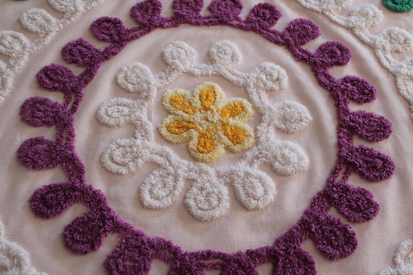 Cherished Soft Pink Birthday Cake Vintage Chenille Quilt FABRIC, 24" x 25" Piece, Thin Lightweight Cotton