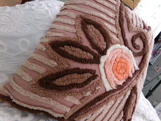 Sunrise Rose Boho Vintage Chenille Pillow Cover & Insert, 17" x 15" inches, Handmade Decorative Accent Pillow, Shabby Hippie Home Decor