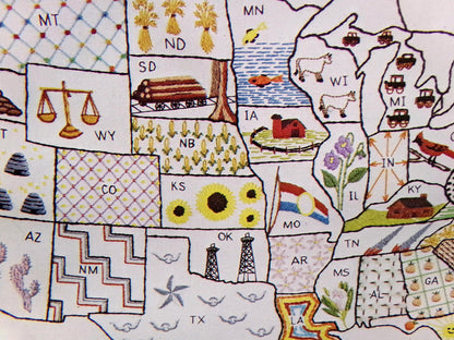 AMERICA the BEAUTIFUL Vintage Crewel Embroidery Kit USA Map Paragon Stitchery 0434