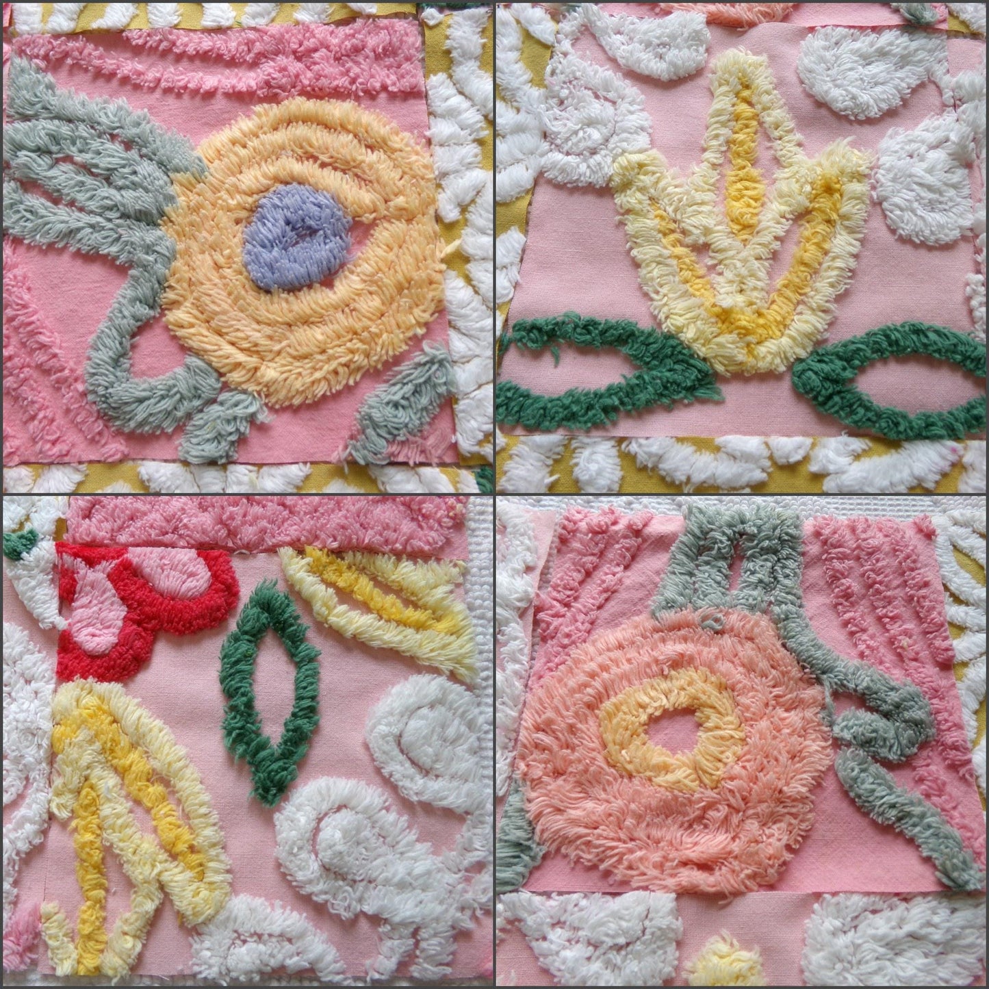 vintage chenille fabric squares, "autumn sunrise" set of 16 golden pink floral 6" quilt blocks for quilting, crafts, sewing